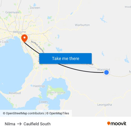 Nilma to Caulfield South map