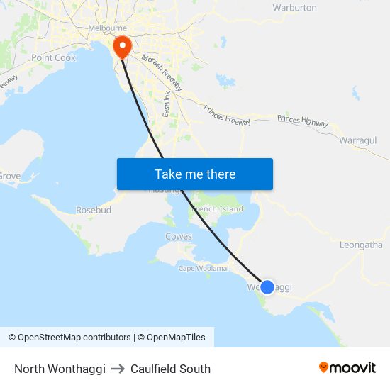 North Wonthaggi to Caulfield South map