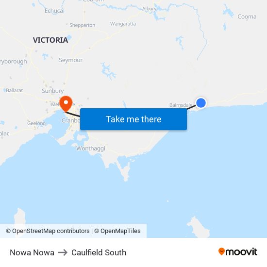 Nowa Nowa to Caulfield South map