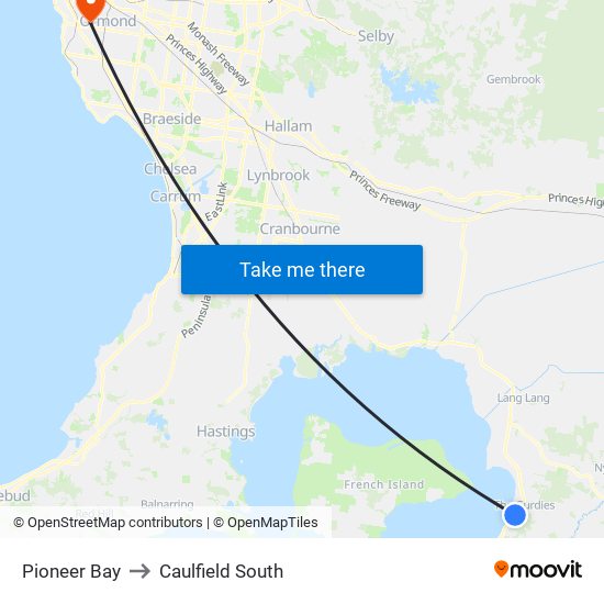 Pioneer Bay to Caulfield South map
