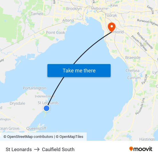 St Leonards to Caulfield South map