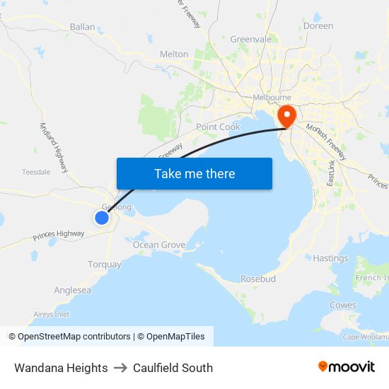 Wandana Heights to Caulfield South map