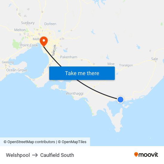 Welshpool to Caulfield South map