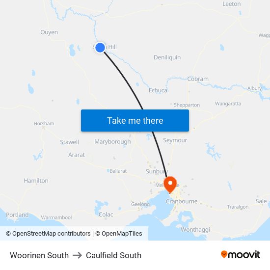 Woorinen South to Caulfield South map