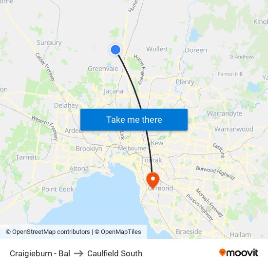 Craigieburn - Bal to Caulfield South map