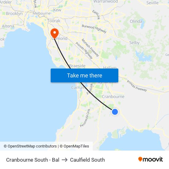 Cranbourne South - Bal to Caulfield South map