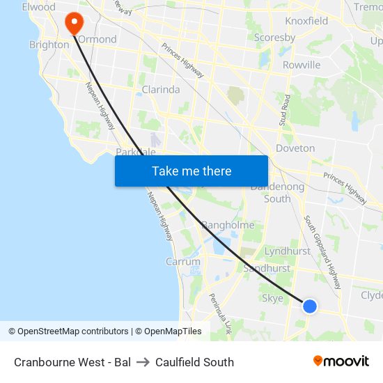 Cranbourne West - Bal to Caulfield South map