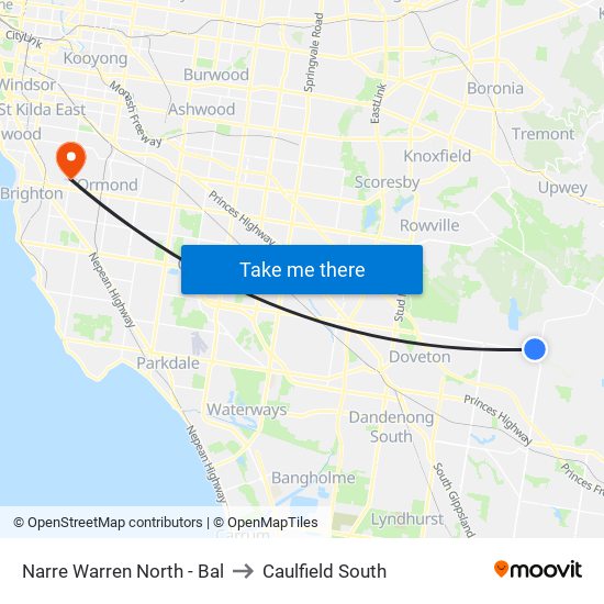 Narre Warren North - Bal to Caulfield South map