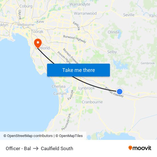 Officer - Bal to Caulfield South map