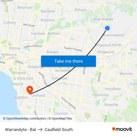 Warrandyte - Bal to Caulfield South map