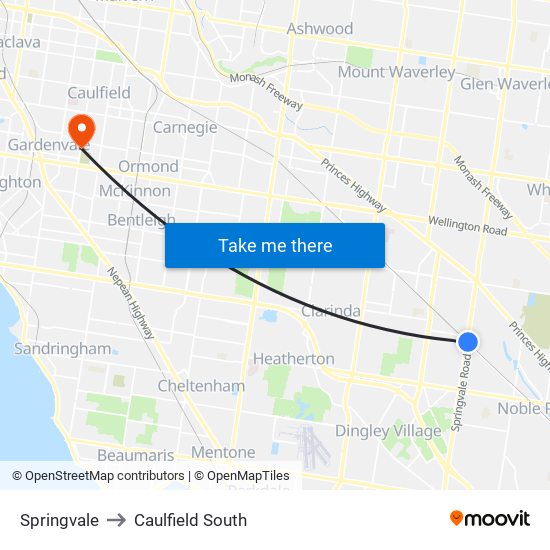 Springvale to Caulfield South map