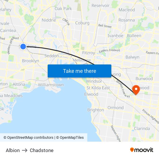 Albion to Chadstone map