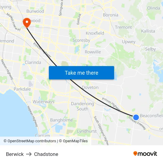 Berwick to Chadstone map