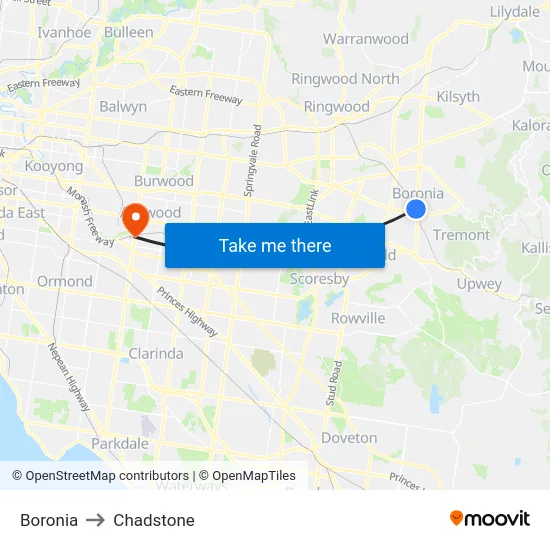 Boronia to Chadstone map