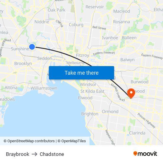 Braybrook to Chadstone map