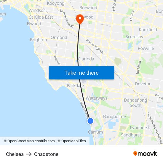 Chelsea to Chadstone map