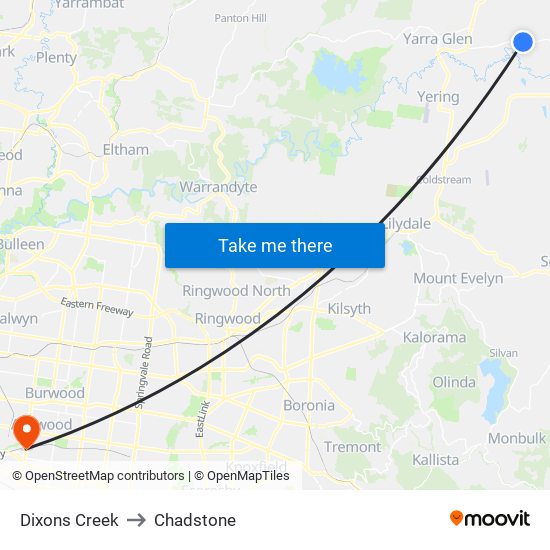Dixons Creek to Chadstone map