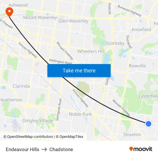 Endeavour Hills to Chadstone map