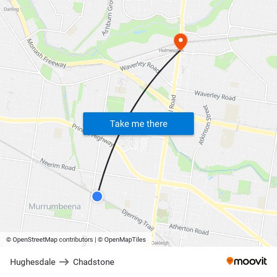 Hughesdale to Chadstone map