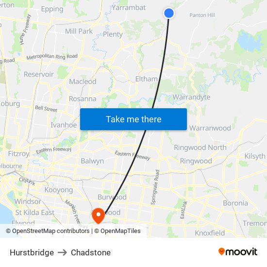 Hurstbridge to Chadstone map