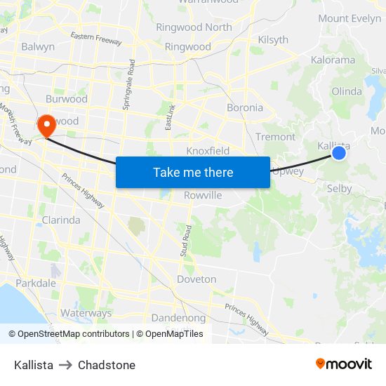 Kallista to Chadstone map