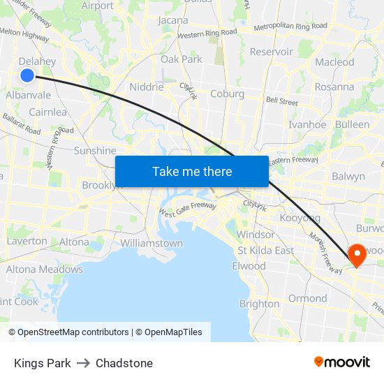 Kings Park to Chadstone map