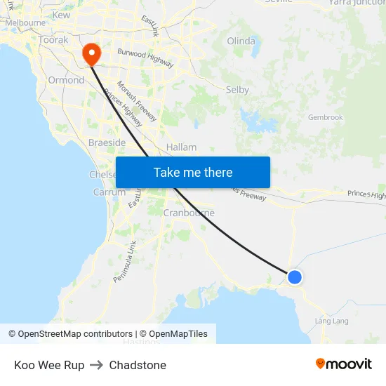 Koo Wee Rup to Chadstone map