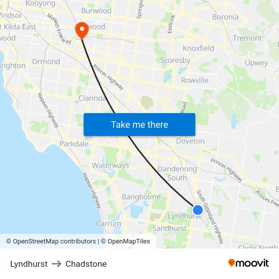 Lyndhurst to Chadstone map
