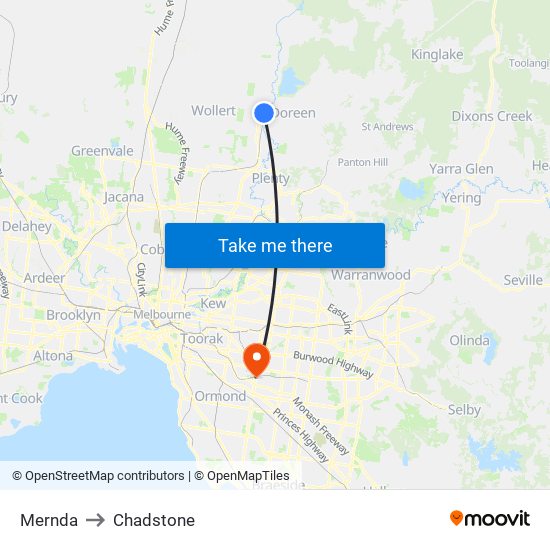 Mernda to Chadstone map