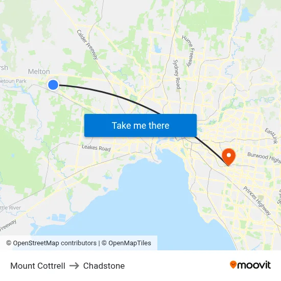 Mount Cottrell to Chadstone map