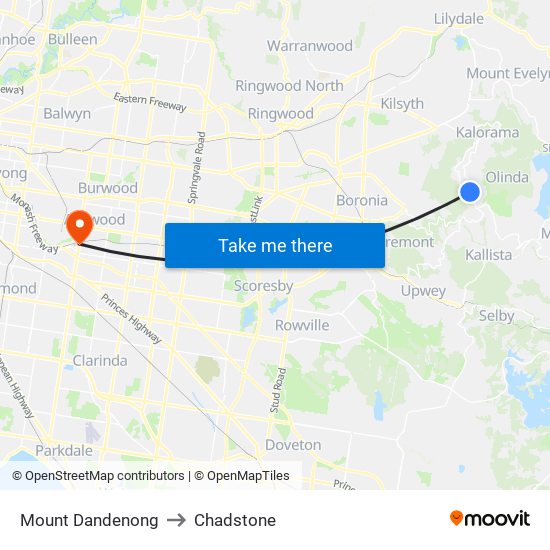 Mount Dandenong to Chadstone map