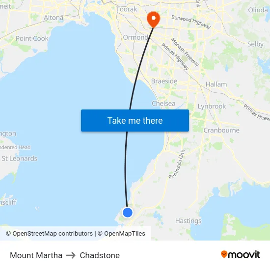 Mount Martha to Chadstone map