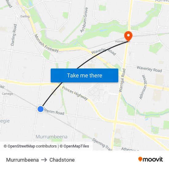 Murrumbeena to Chadstone map