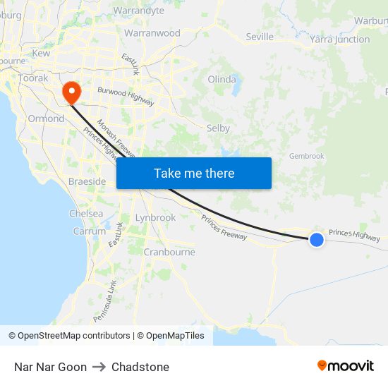 Nar Nar Goon to Chadstone map