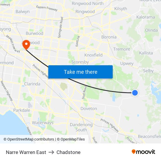 Narre Warren East to Chadstone map