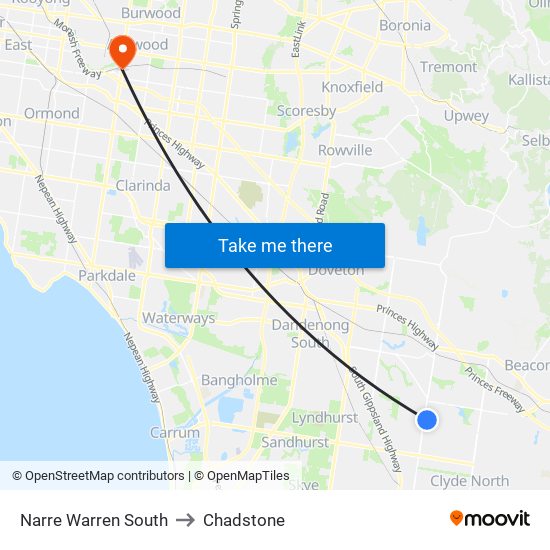 Narre Warren South to Chadstone map