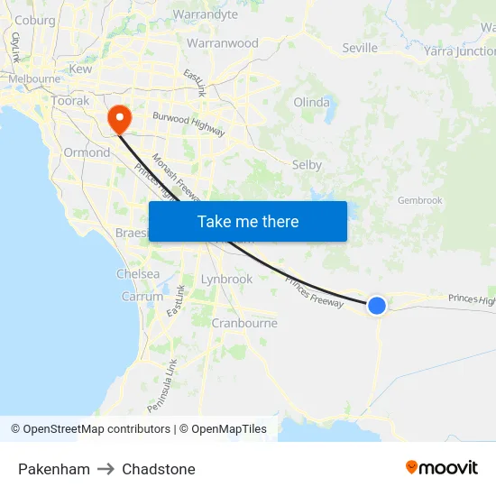 Pakenham to Chadstone map