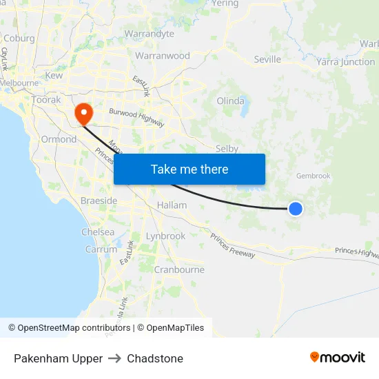 Pakenham Upper to Chadstone map