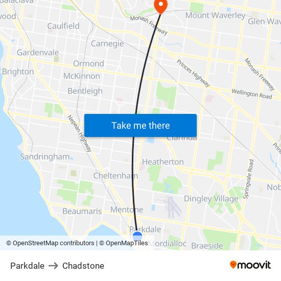 Parkdale to Chadstone map