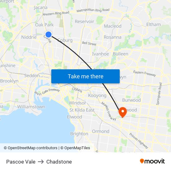 Pascoe Vale to Chadstone map