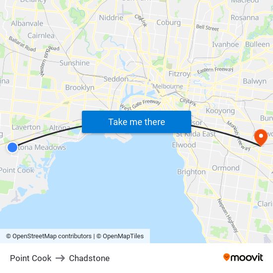 Point Cook to Chadstone map