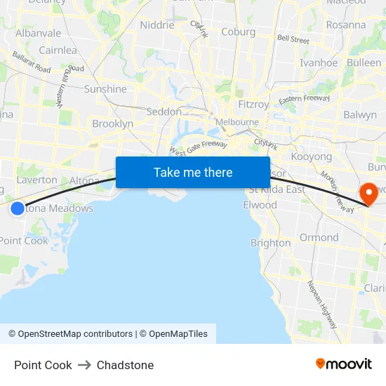 Point Cook to Chadstone map