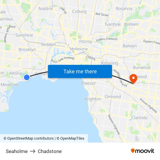 Seaholme to Chadstone map