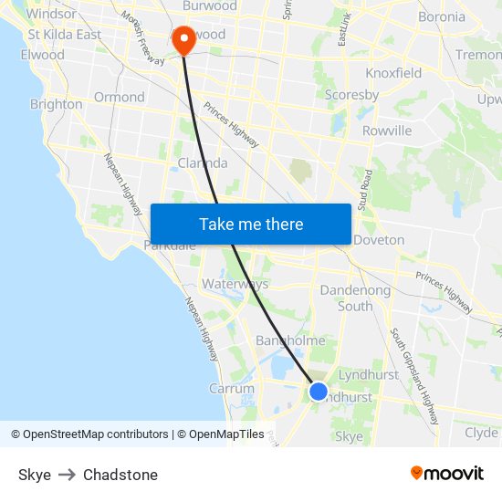 Skye to Chadstone map