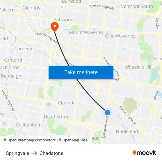 Springvale to Chadstone map