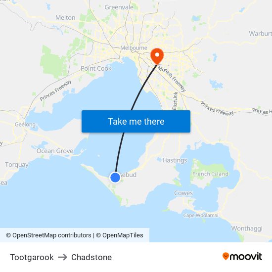 Tootgarook to Chadstone map