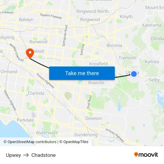 Upwey to Chadstone map