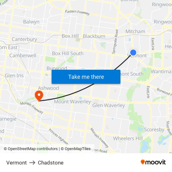 Vermont to Chadstone map