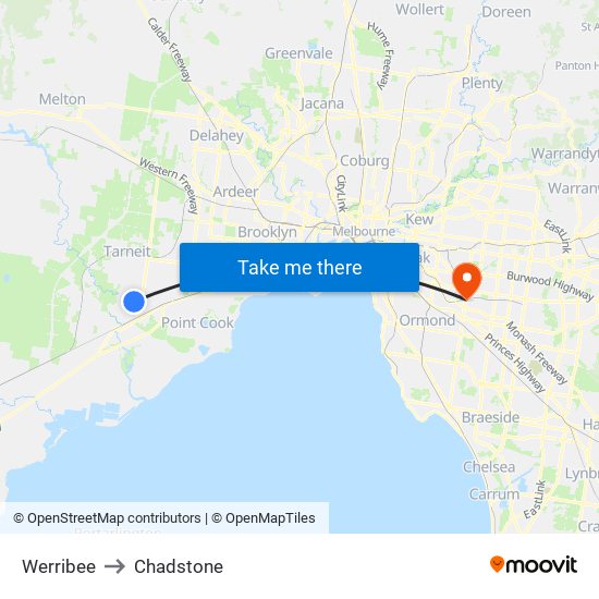 Werribee to Chadstone map