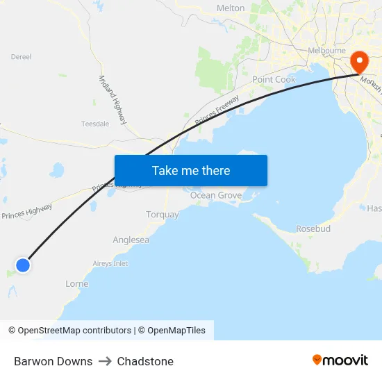 Barwon Downs to Chadstone map